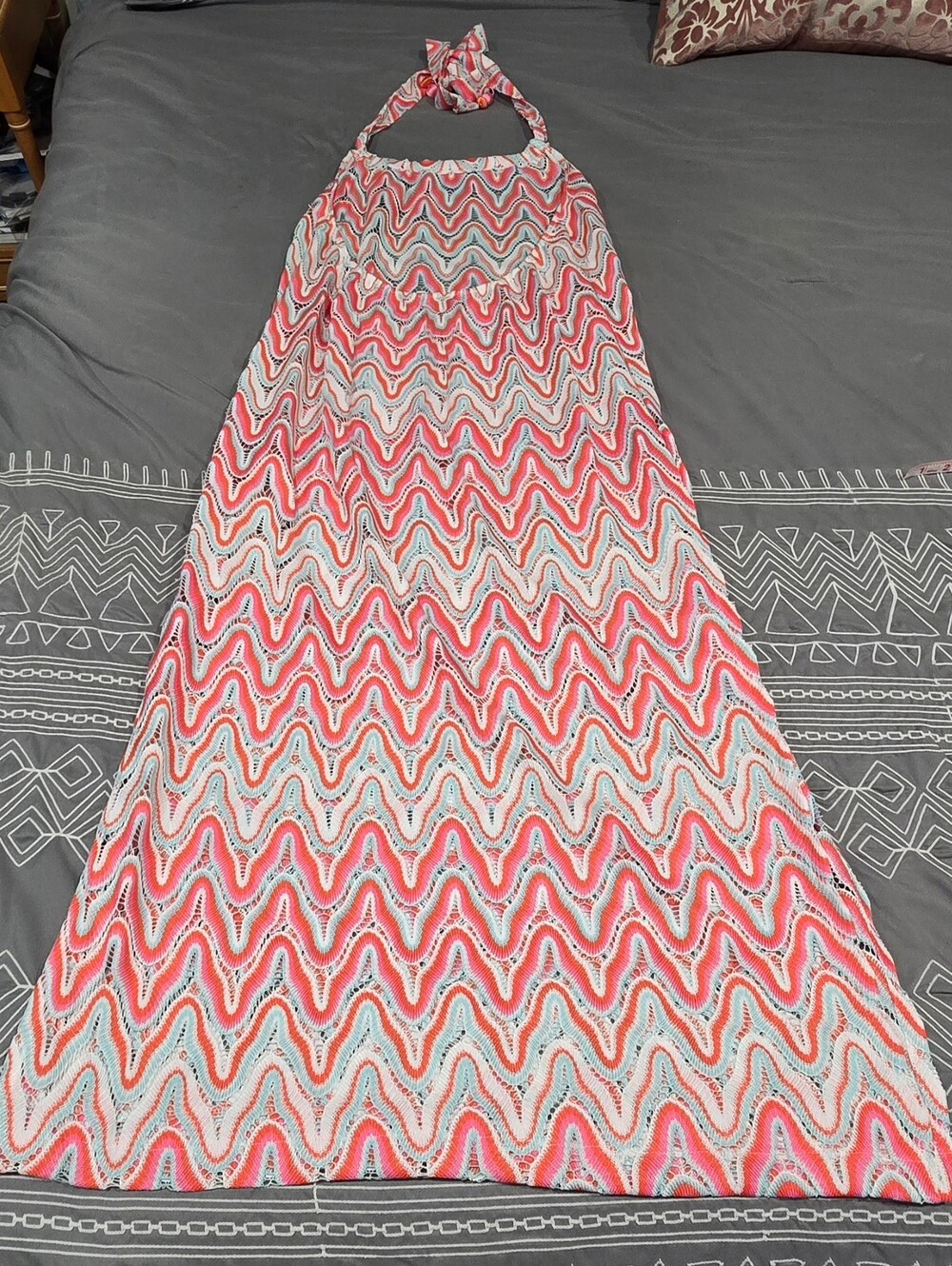 Trina Turk Serafina Crochet Halter Maxi Swim Cover Up Dress Size Medium - Picture 7 of 10